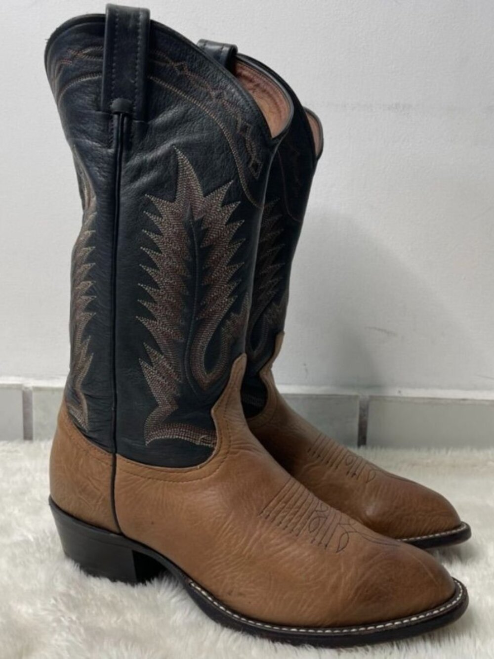 Tony Lama 6171C Pecan Taurus Shoulder Western Cowboy Boots Two Tone Mens Size 7